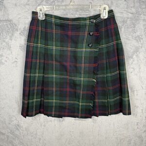 Vtg Talbots Women's Pleated Wrap Skirt Size 10 Wool Plaid Green Preppy Academia